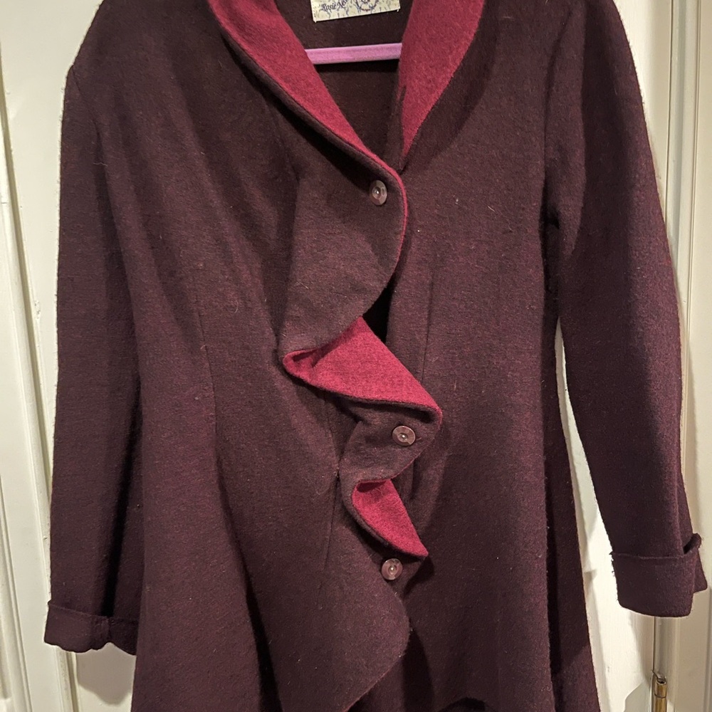 Elegant Burgundy Blazer with Ruffle Detail